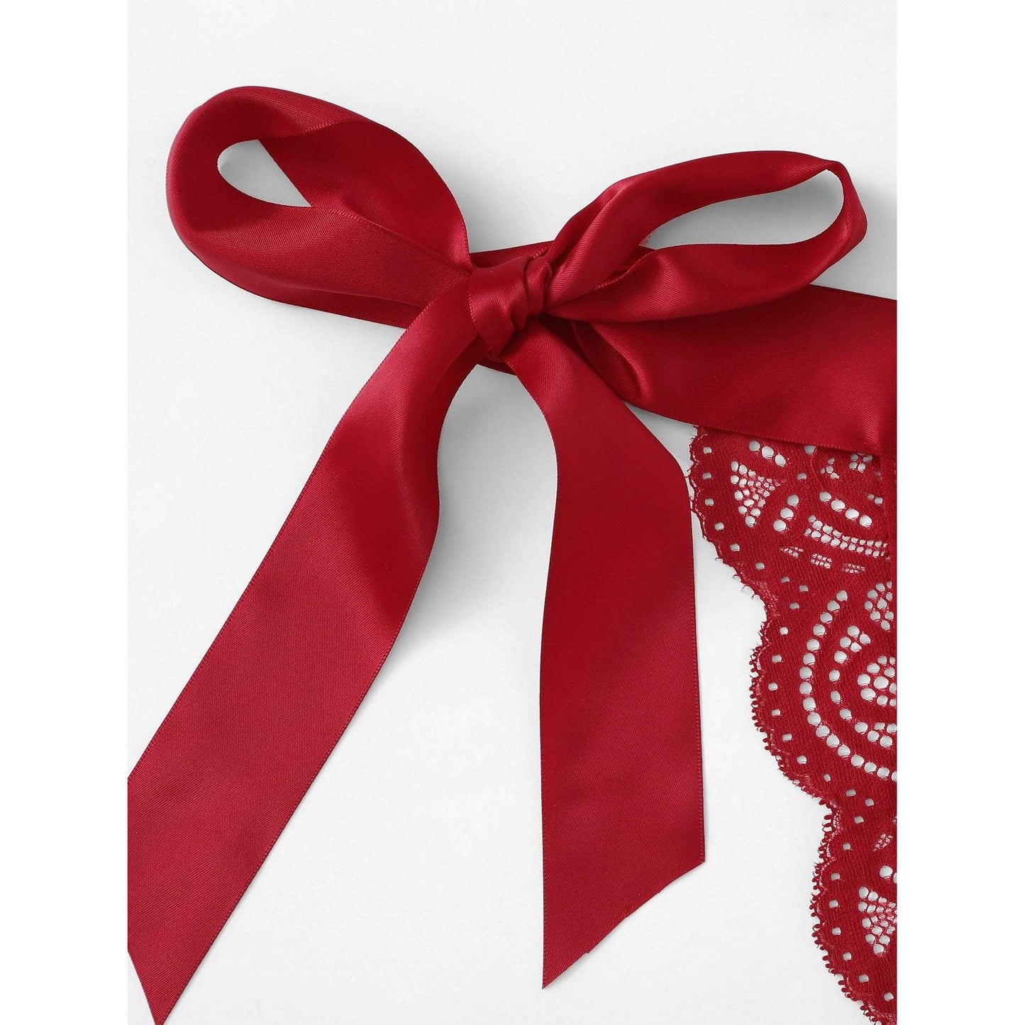 Scalloped Trim Ribbon Lingerie Set