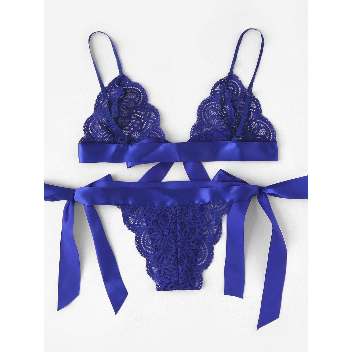 Scalloped Trim Ribbon Lingerie Set