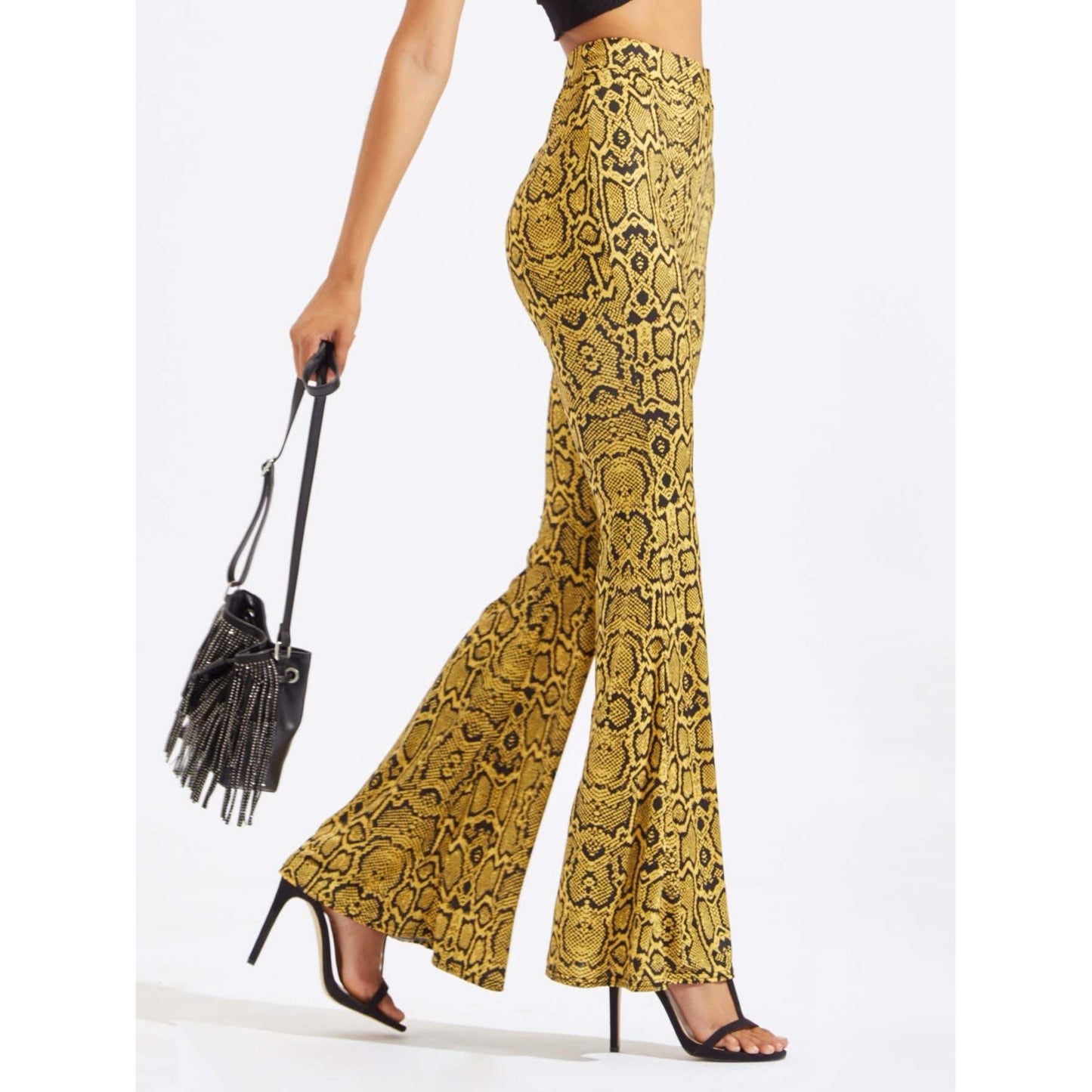 Yellow Snakeskin Print Flare Pants