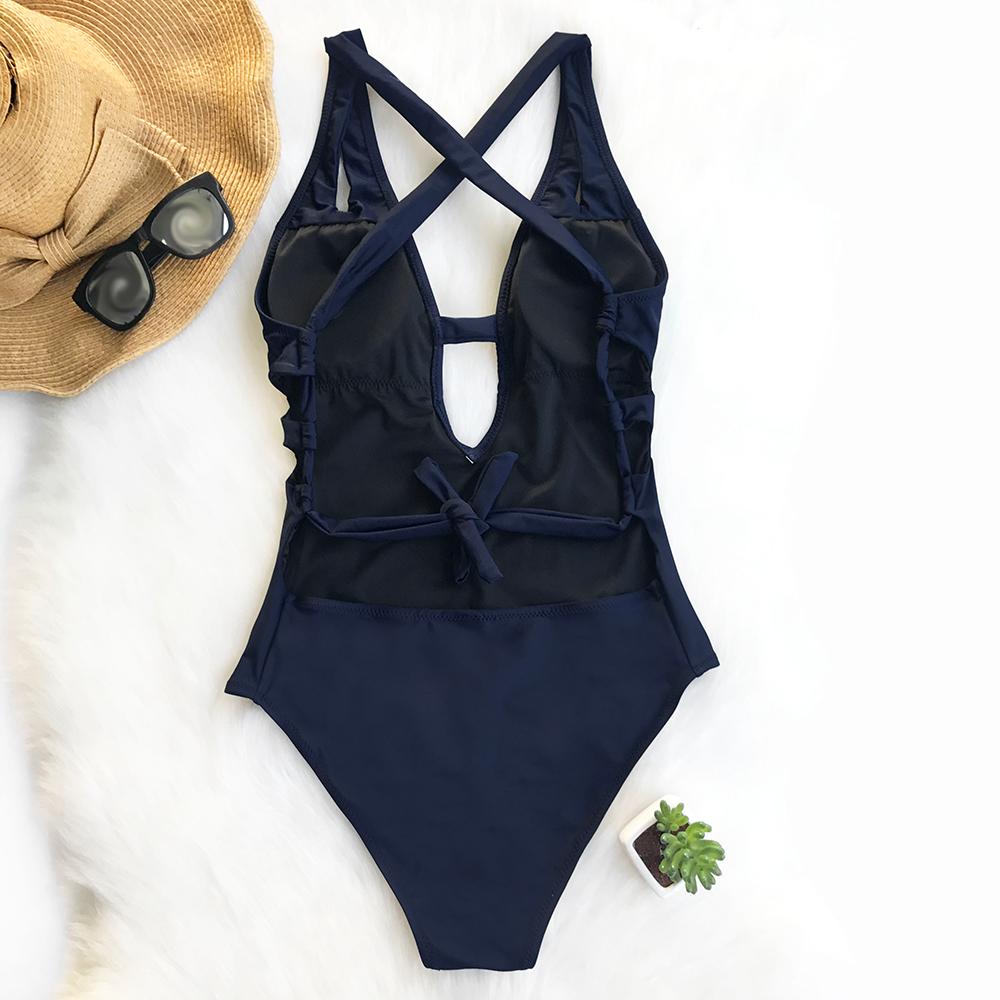 Navy Blue Cross One Piece Swimsuit