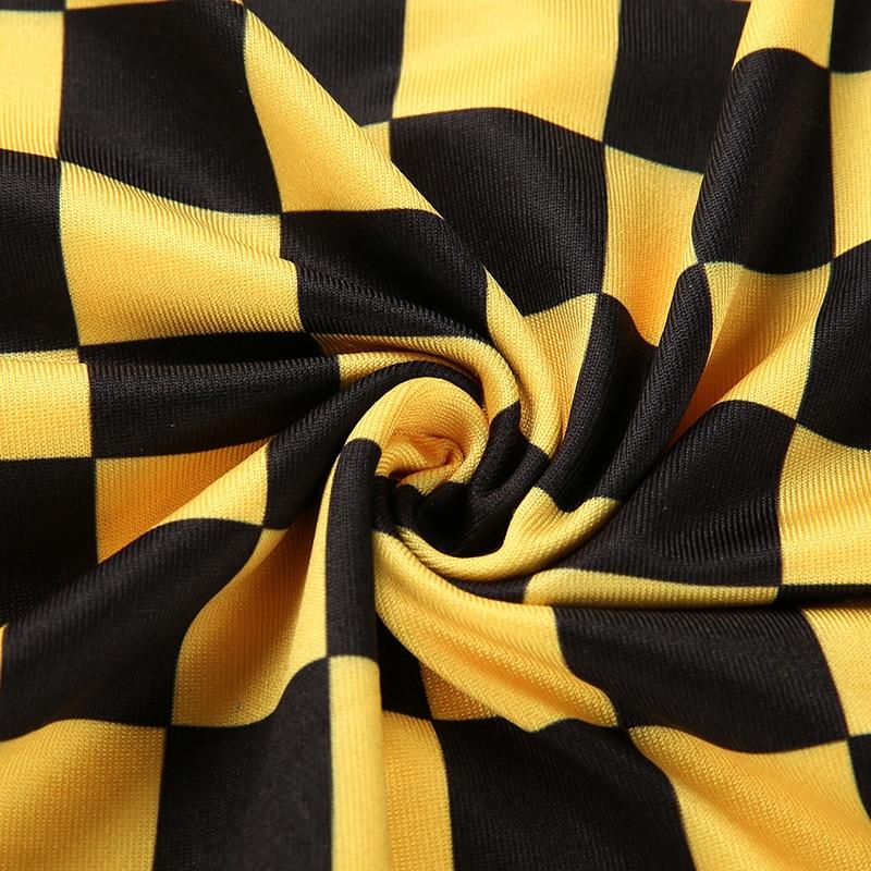 Yellow Checkerboard Long Sleeve Crop Top