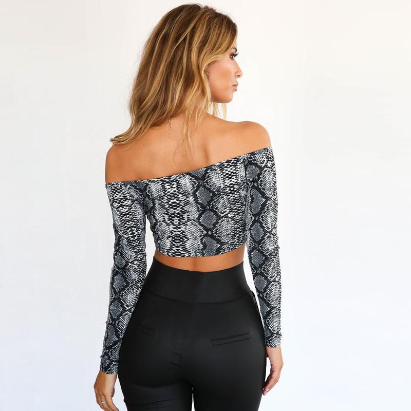 Mia Snake Print Long Sleeve Crop Top