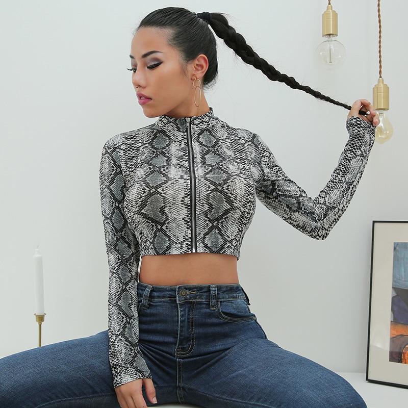 Joy Snakeskin Zip Up Crop Top