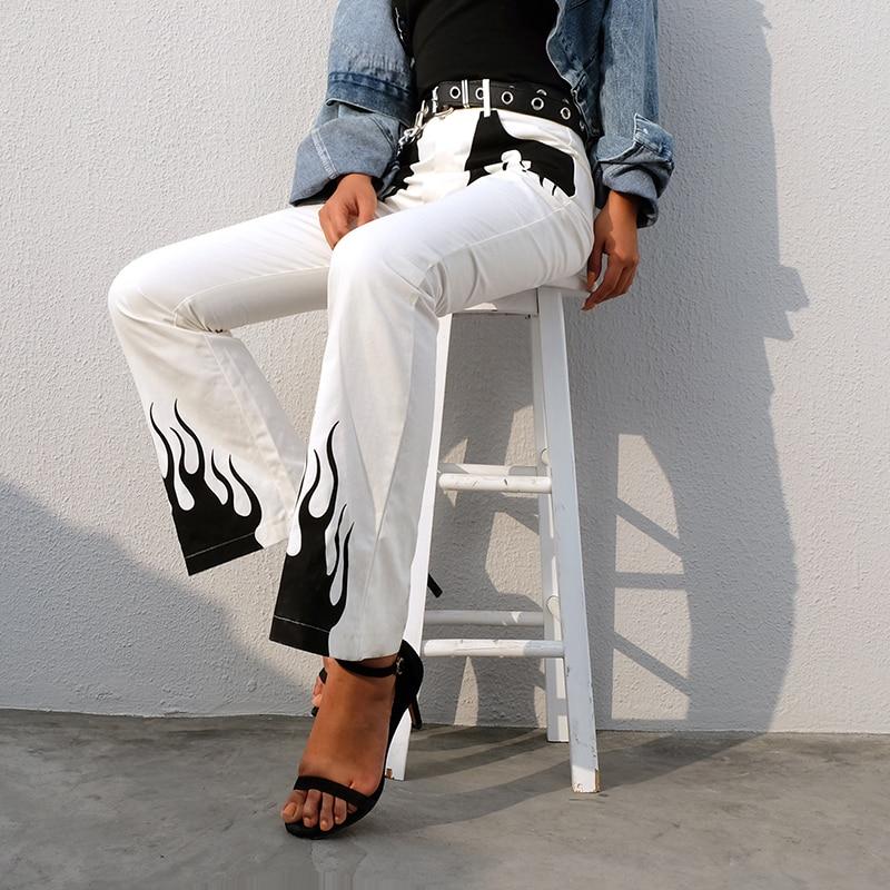 Black Flame Print Flare Pants