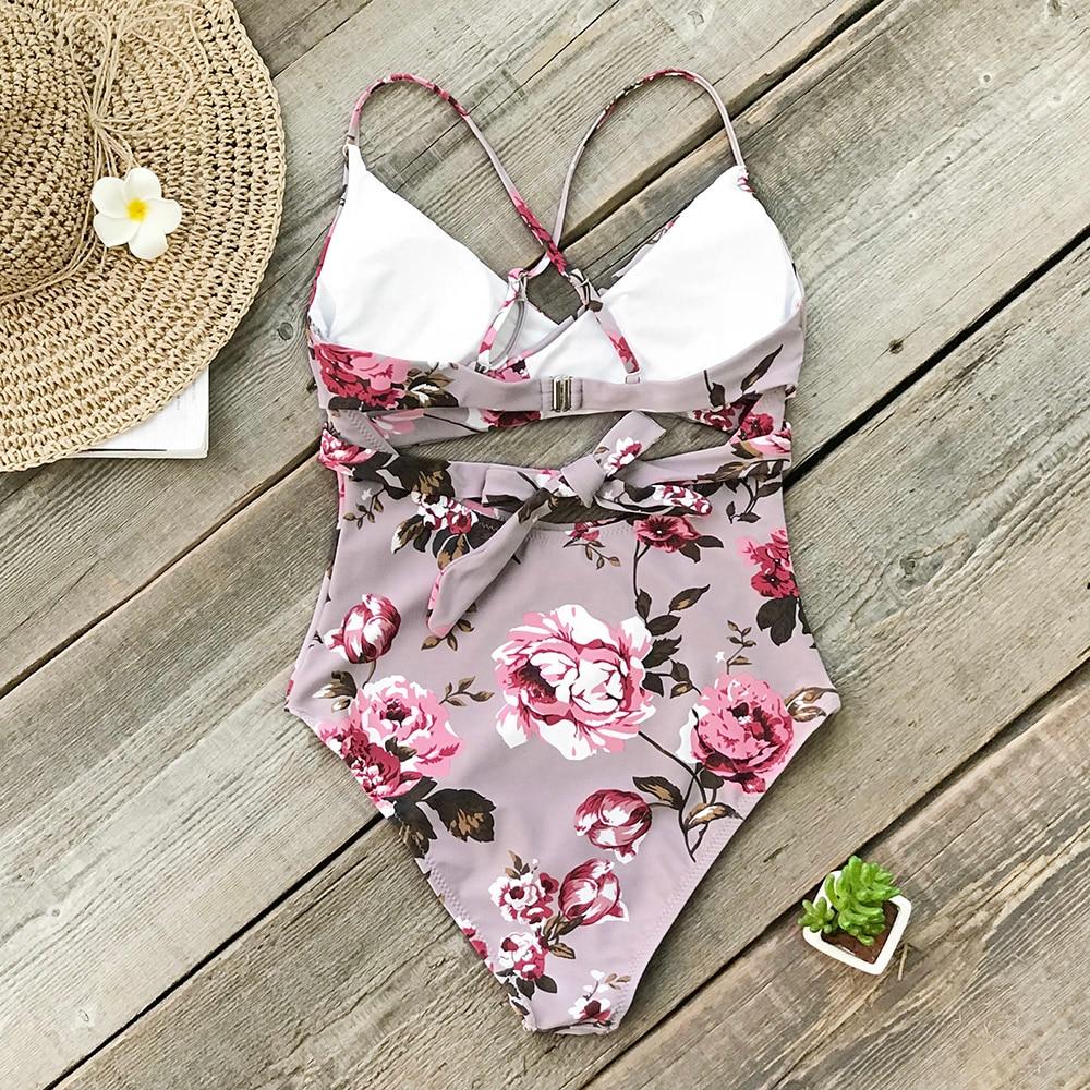 Mauve Pink Floral One Piece Swimsuit