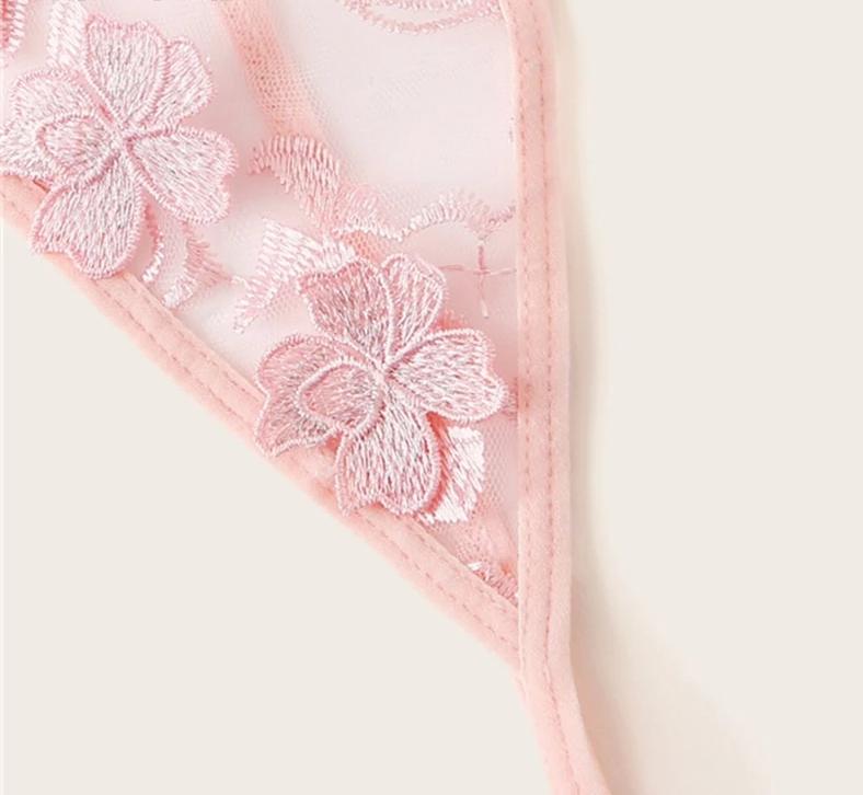 Pink Flower Sheer Lingerie Set With Choker