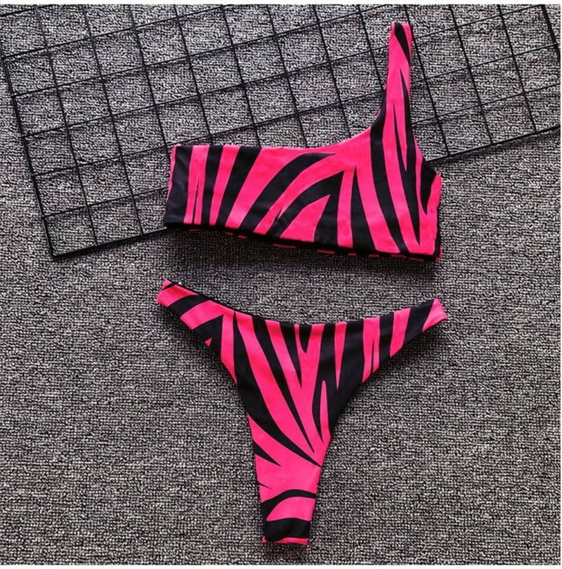 On Shoulder Tiger Stripe Bikini Set