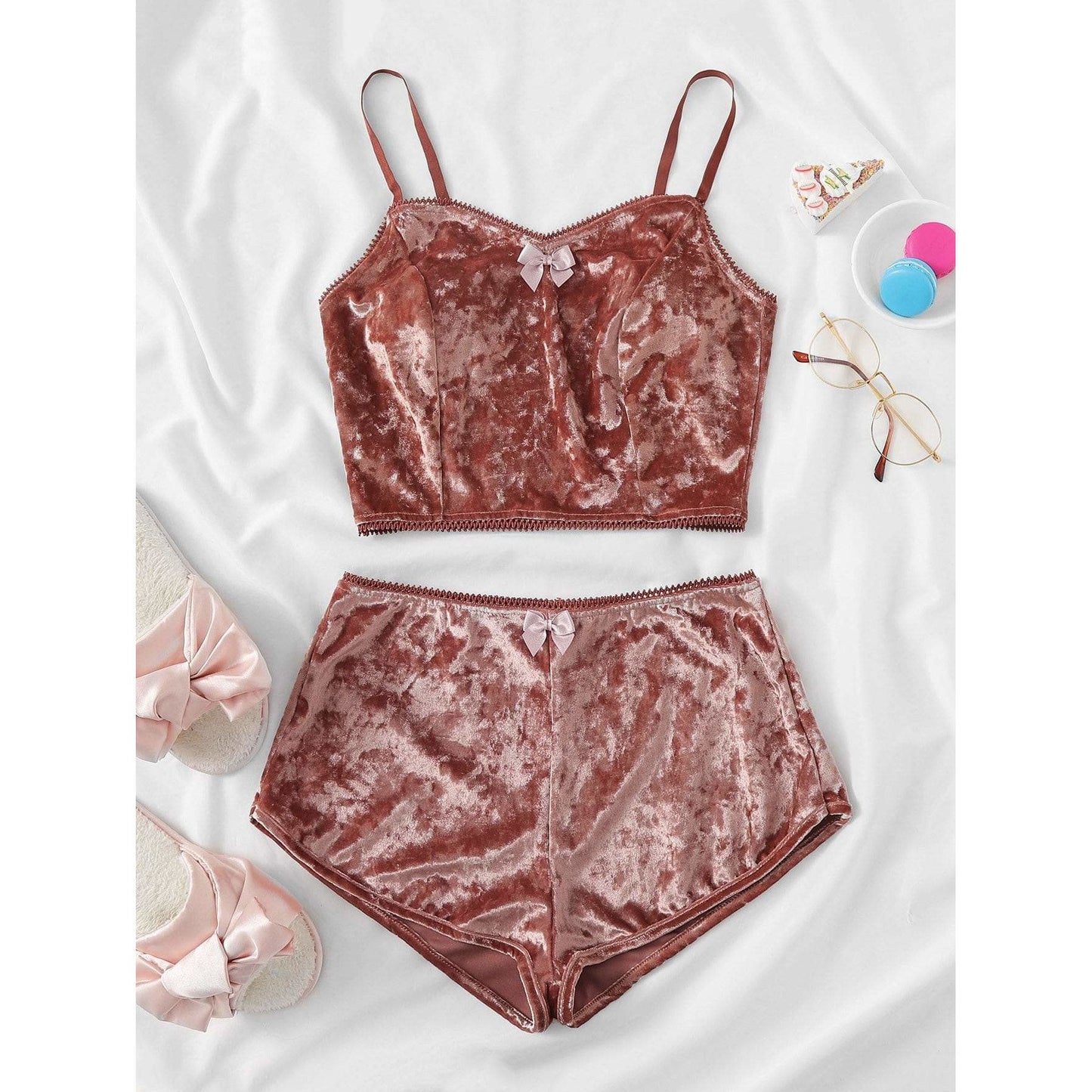 Marilyn Bow Velvet Cami Pajama Set