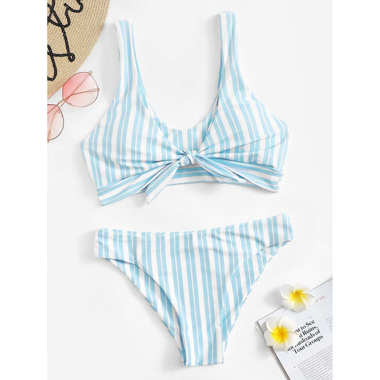 Lucky Striped Knot Front Bikini Set