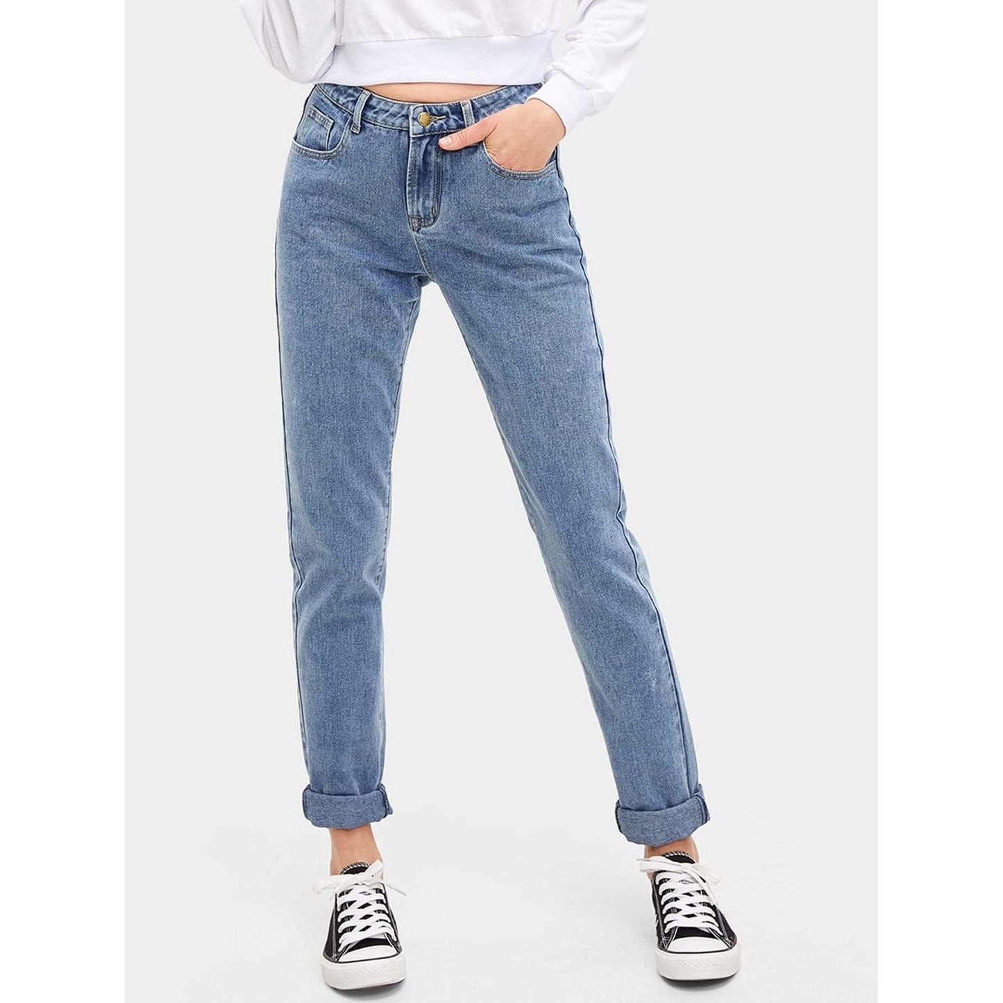 Rolled Hem Button Up Jeans