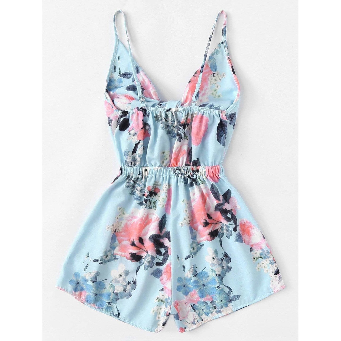 Light Blue Front Floral Print Romper