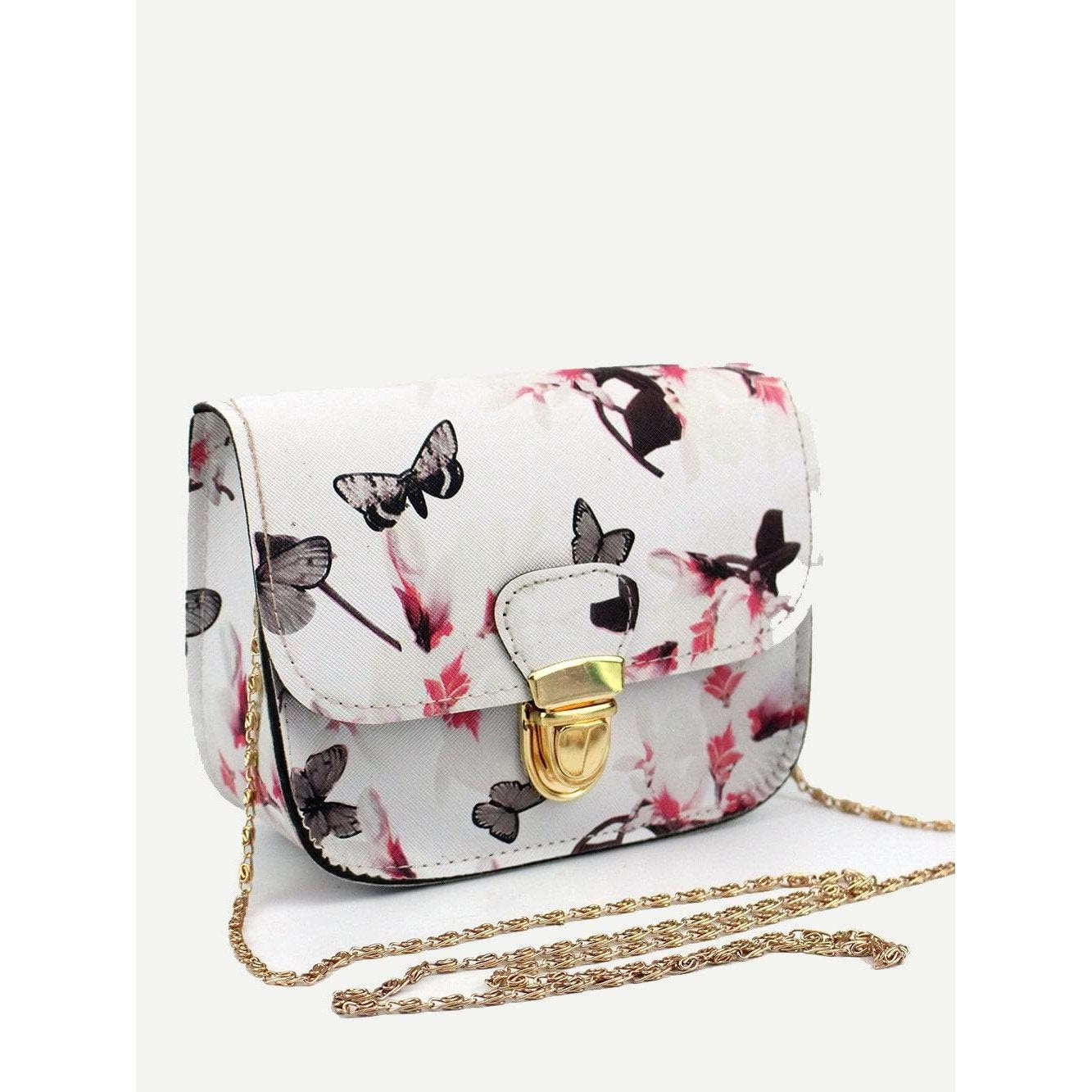 Black Floral Print Chain Bag