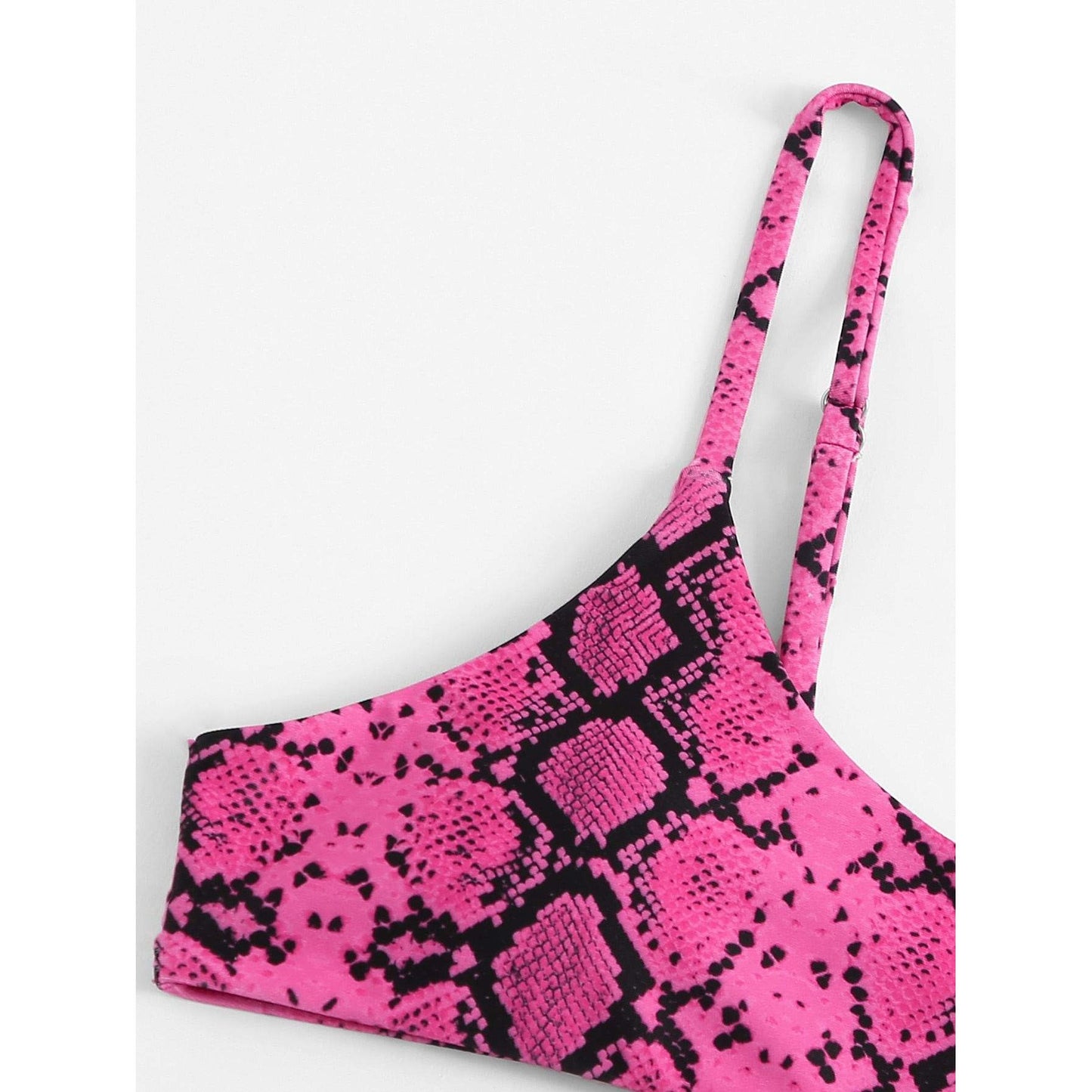 Pink Snakeskin Top With High Leg Bikini Set