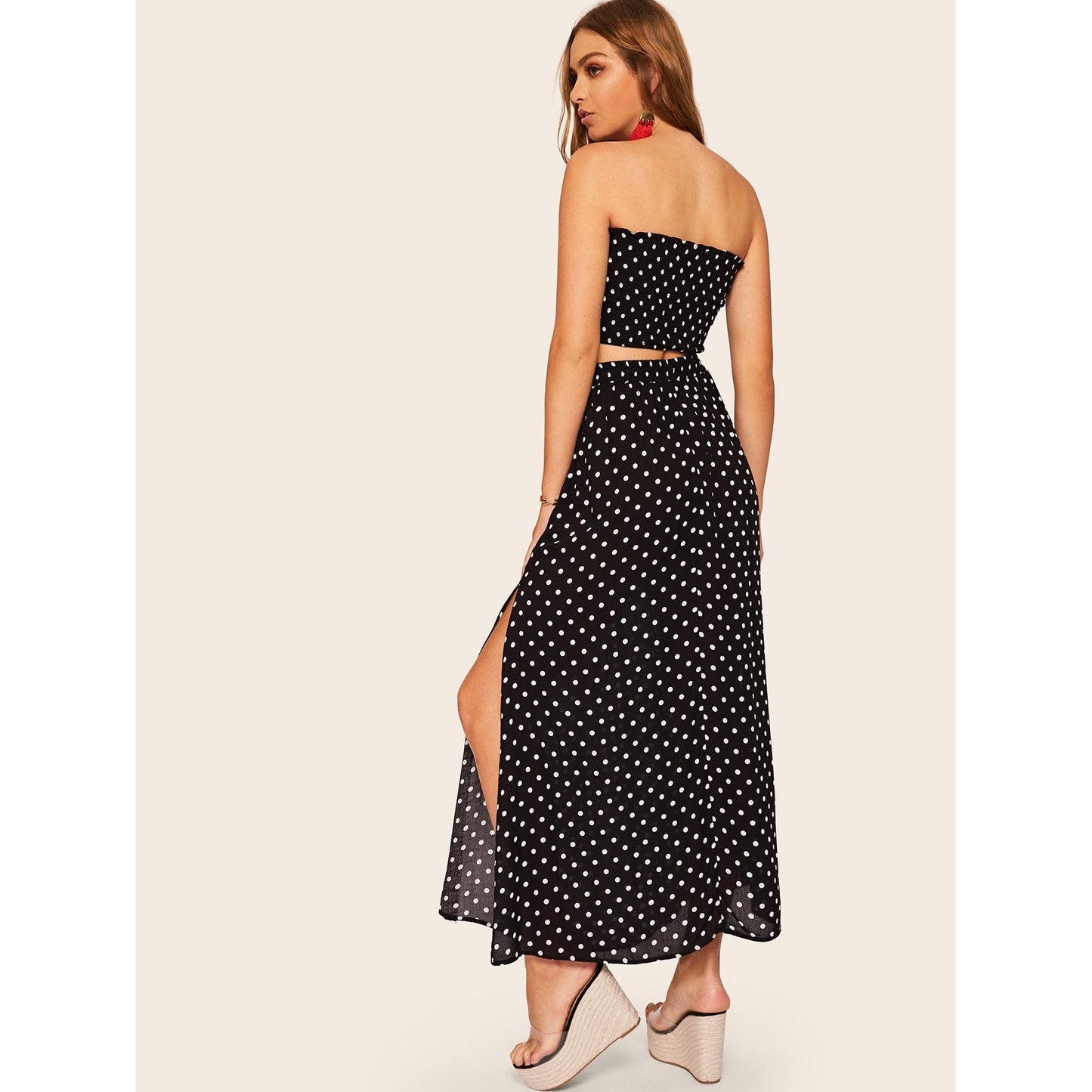 Polka Dot Shirred Maxi Set