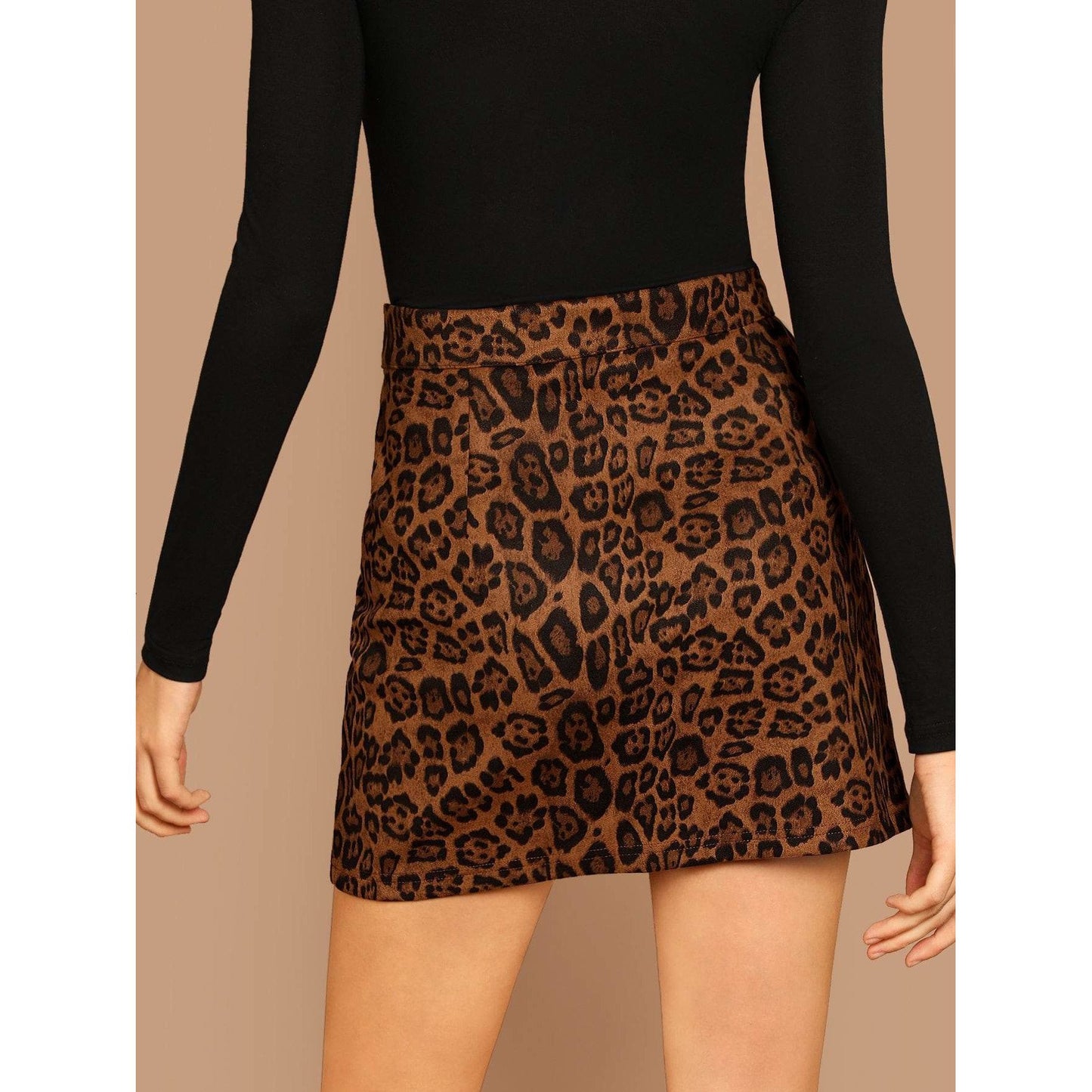 Front Zip Leopard Print Skirt