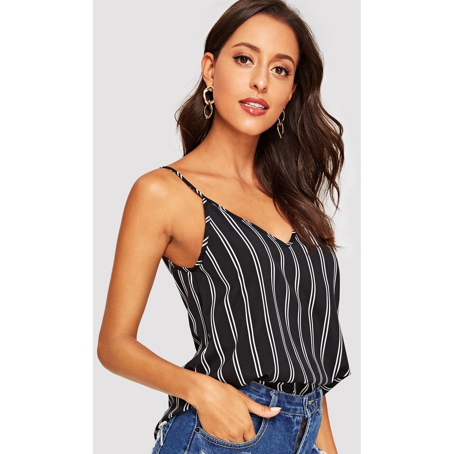 Kimmey Double V-Neck Striped Cami Top