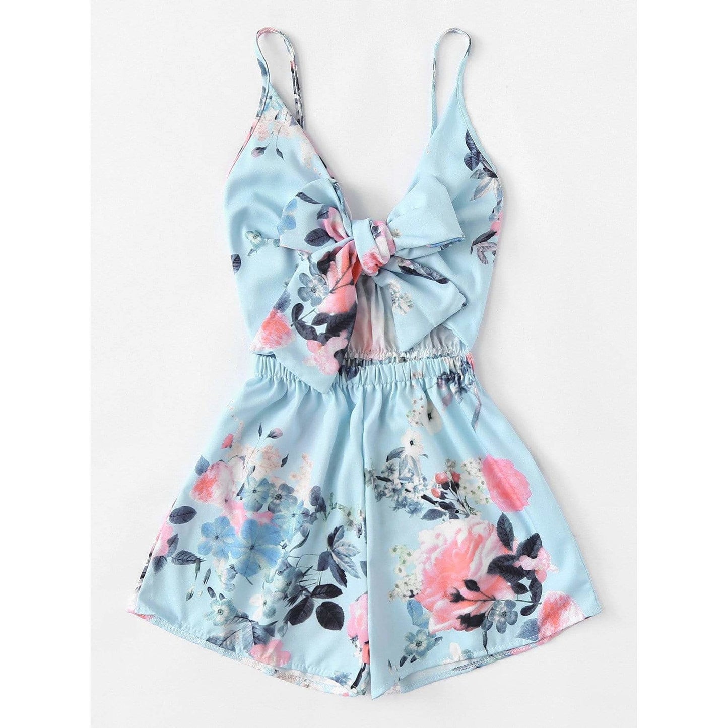 Light Blue Front Floral Print Romper