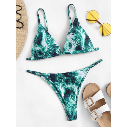 Cool Green Marble Bikini Set