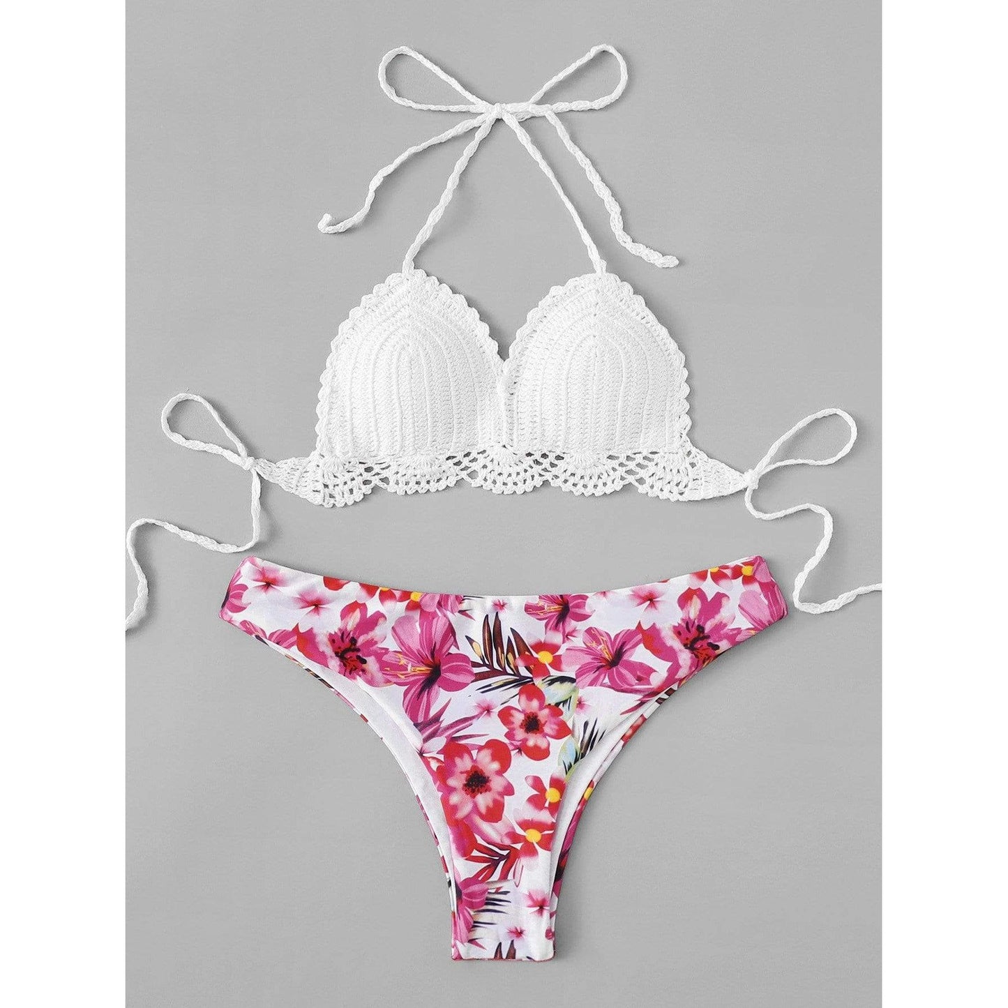 Melda Crochet  Floral Print Bikini Set