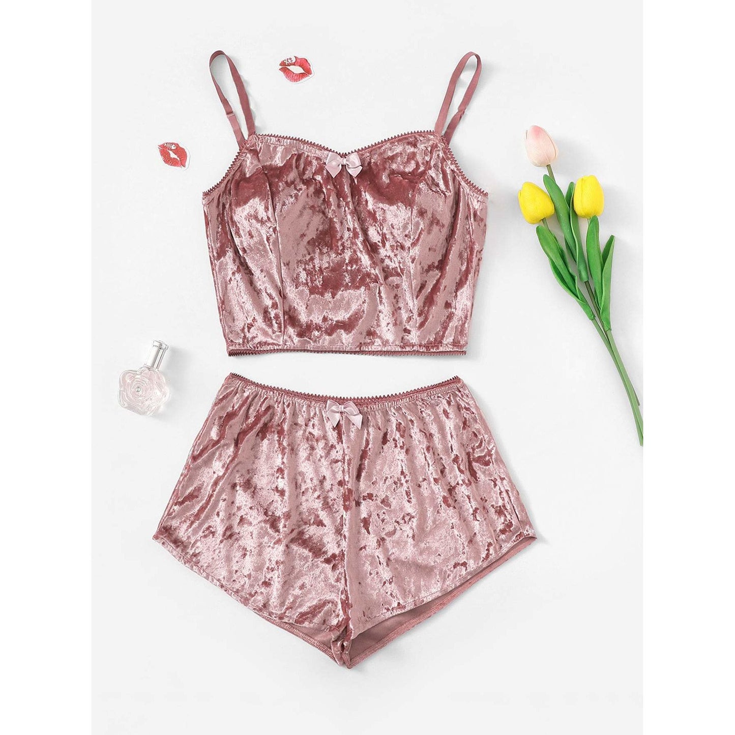 Marilyn Bow Velvet Cami Pajama Set