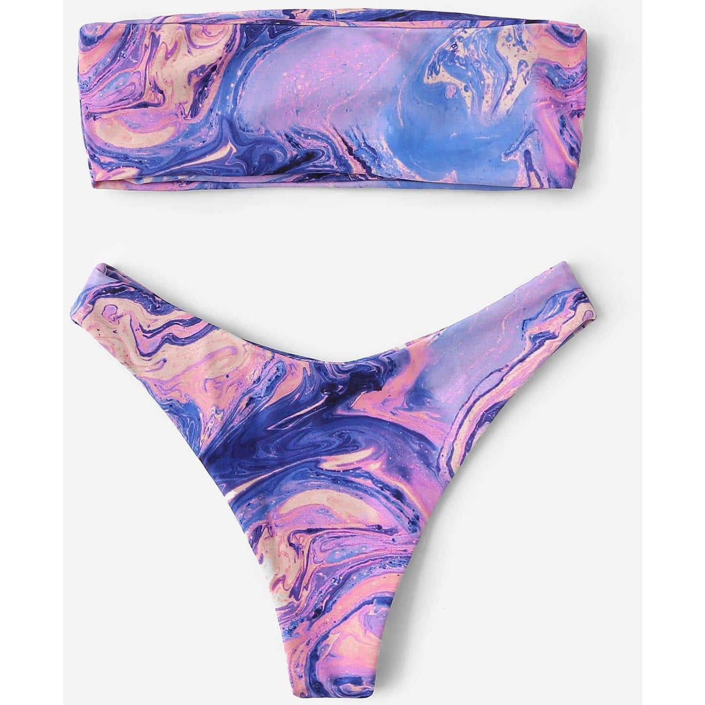 Watercolor Print Bandeau Bikini Set