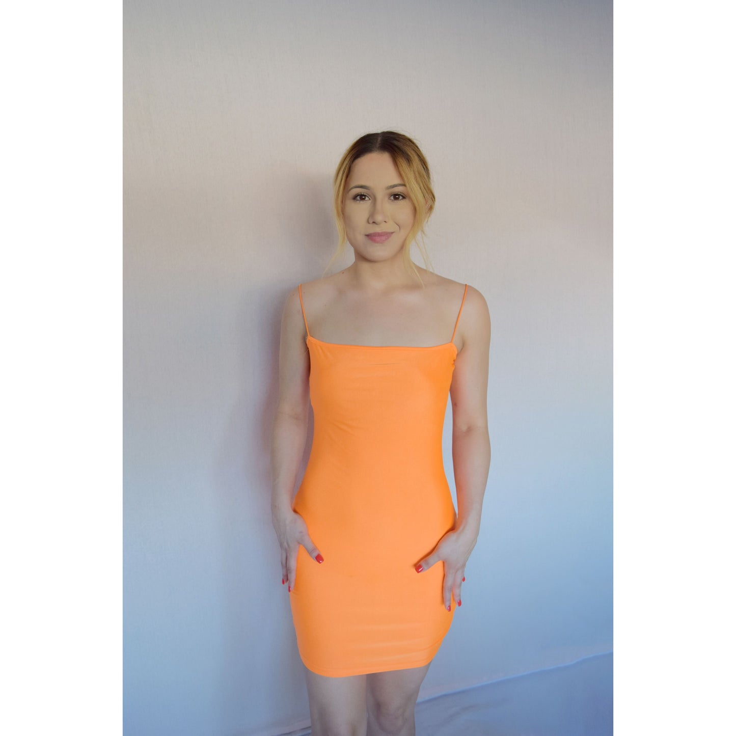 Neon Orange Mini Cami Dress