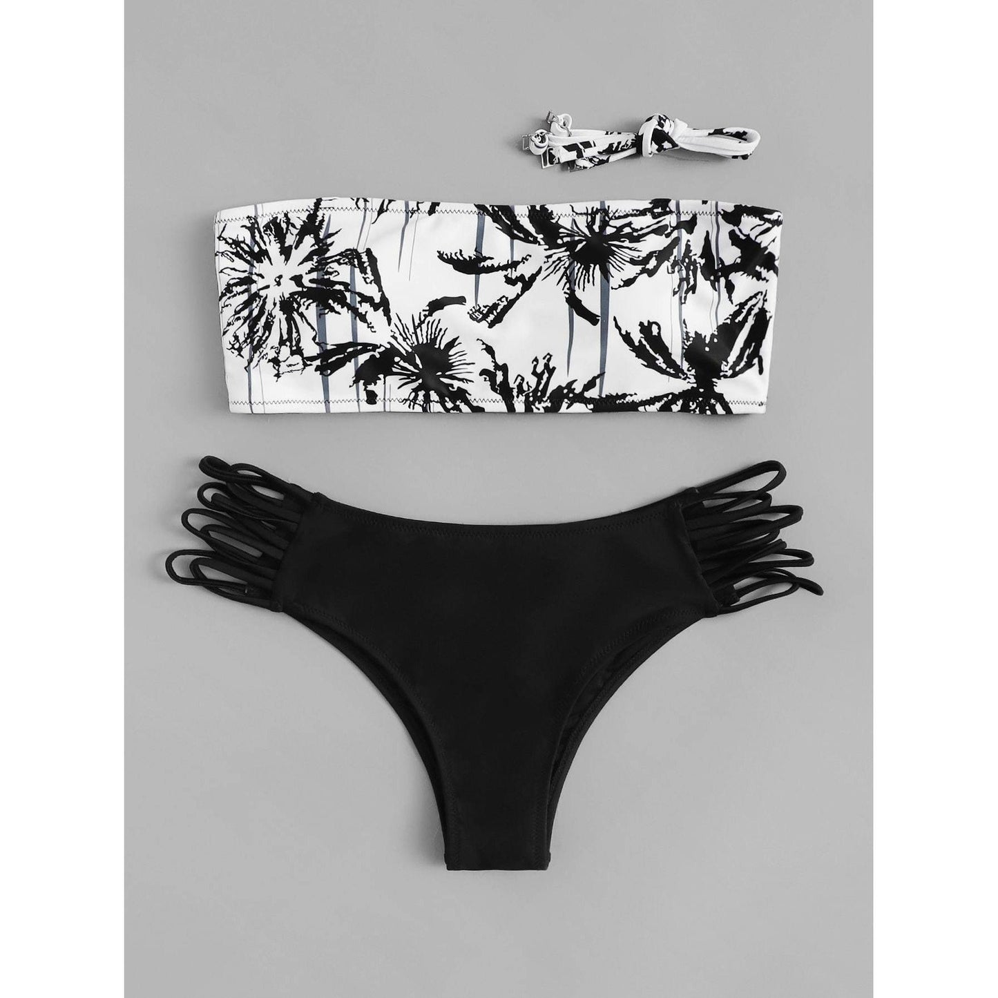 Black Palm Bandeau Bikini Set