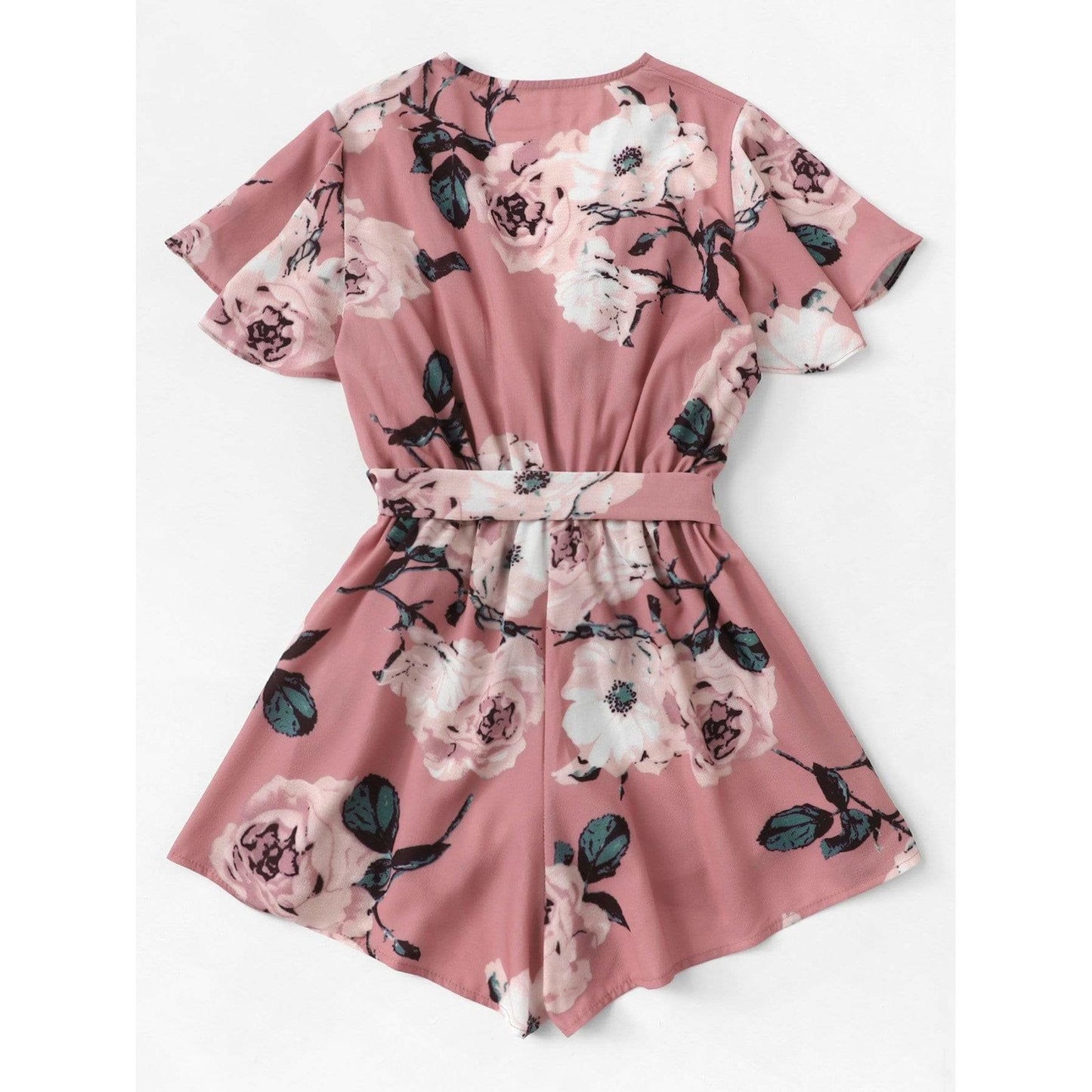 Pink Floral Print Wrap Romper