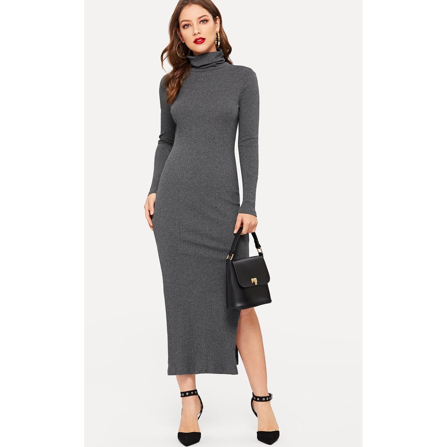 Anna Split Side Rib Knit Fitted Dress