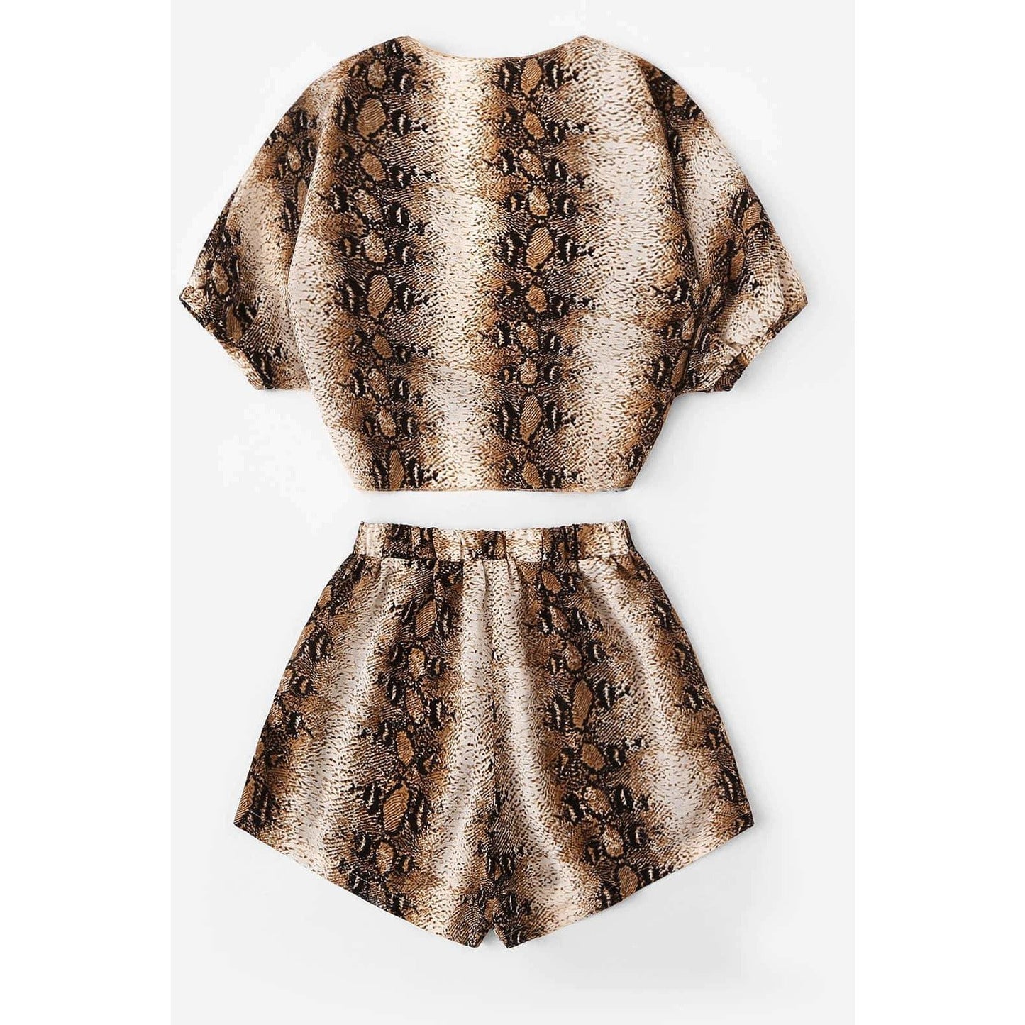 Knot Hem Snake Print Top With Shorts