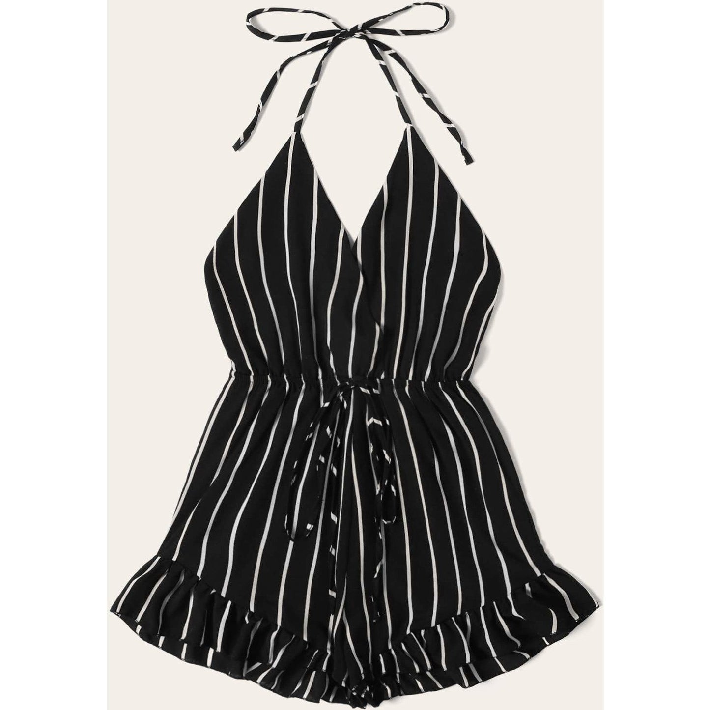 Drawstring Waist Striped Romper