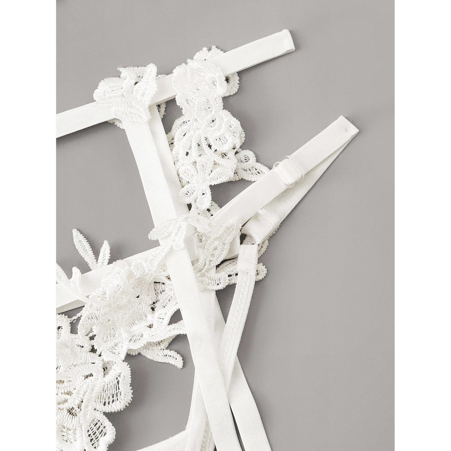 White Floral Lace Garter Lingerie Set