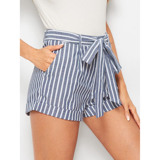 Tilly Cuffed Striped Shorts With Belt