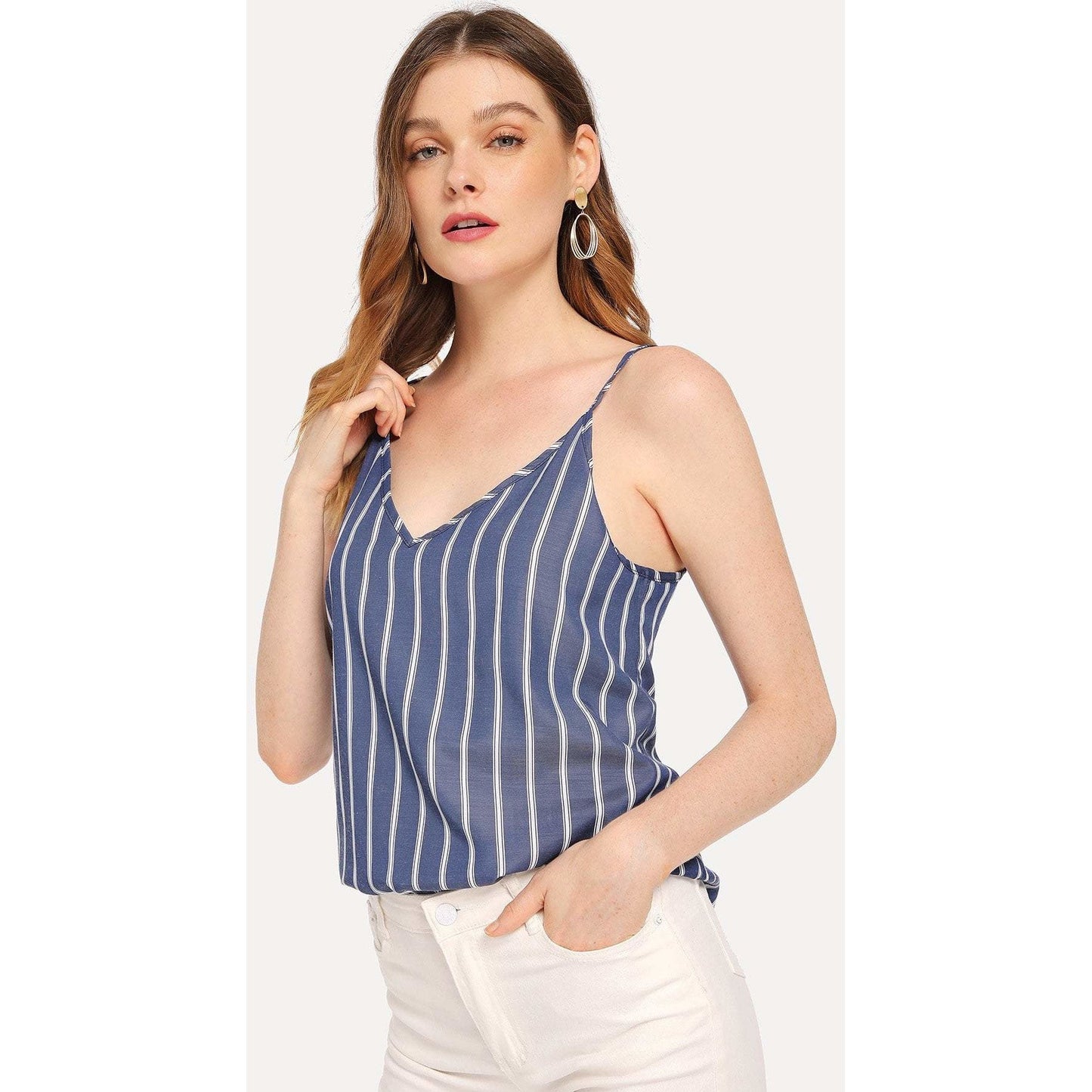 Kimmey Double V-Neck Striped Cami Top