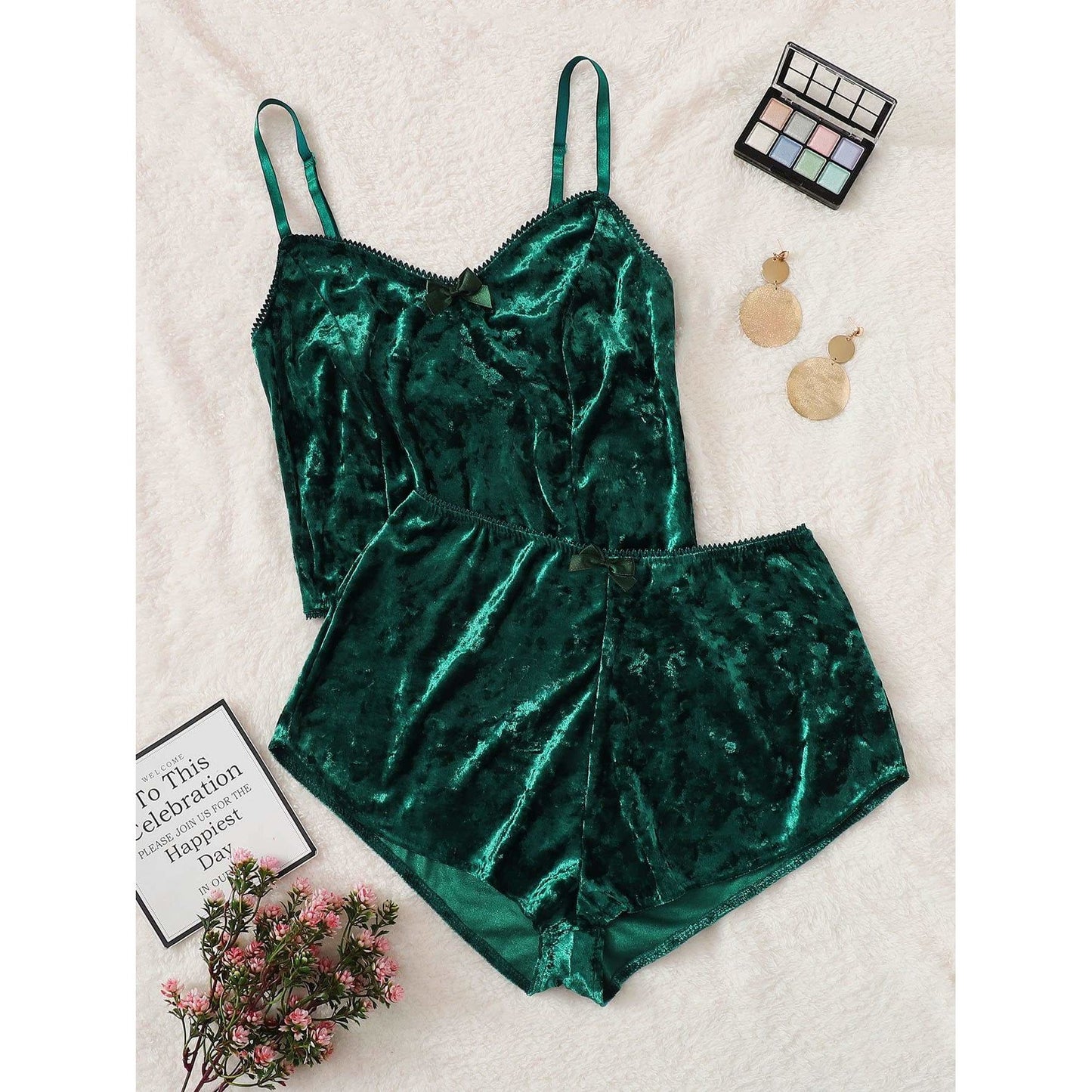 Marilyn Bow Velvet Cami Pajama Set