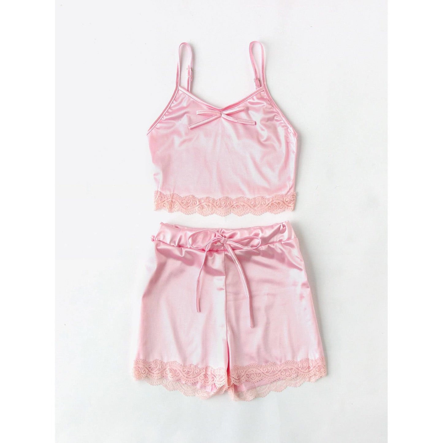 Satin Lace Trim Cami Pajama Set