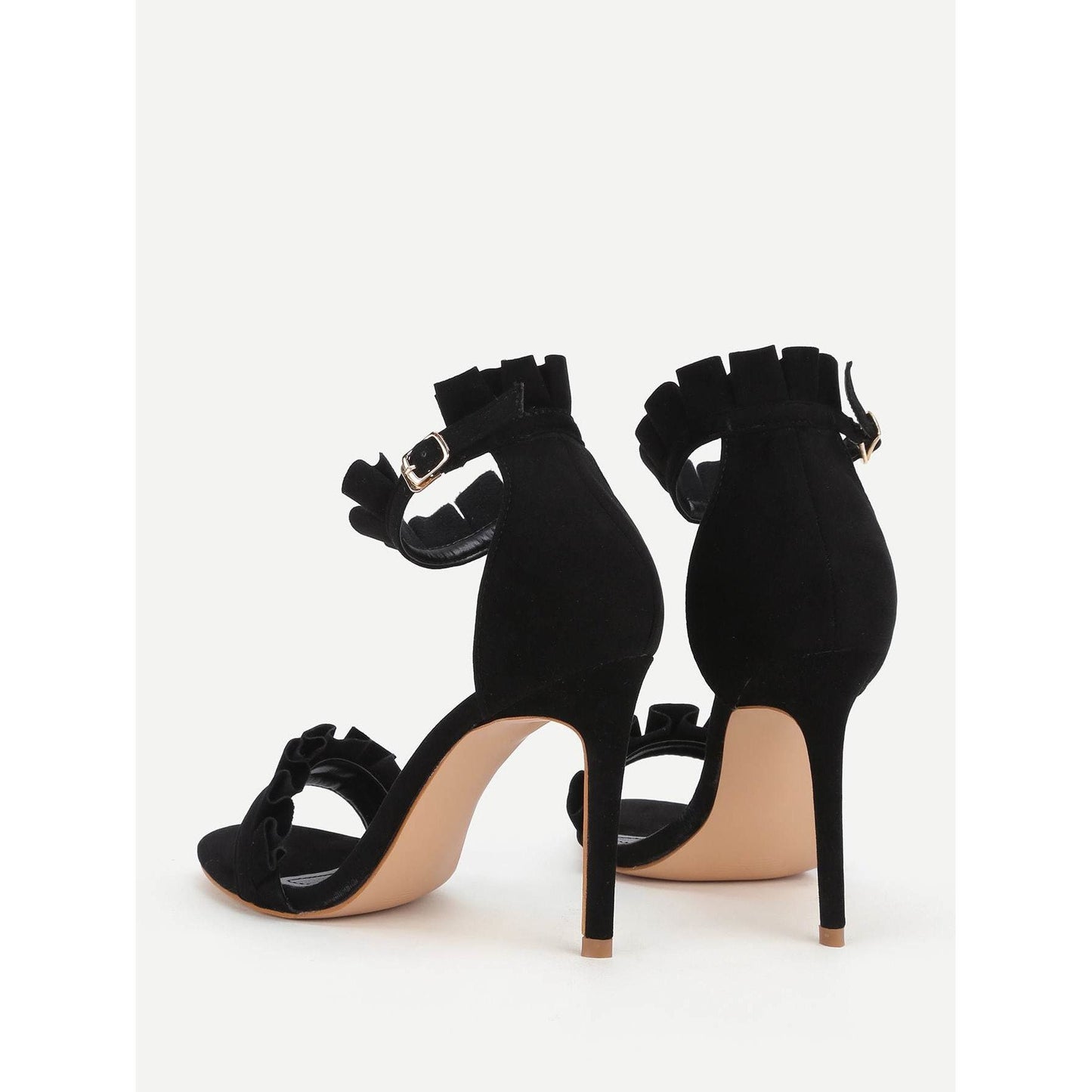 Frill Trim Stiletto Heels - Black