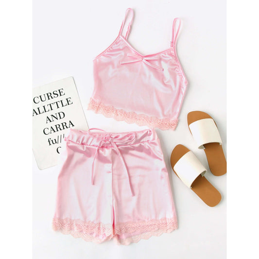 Satin Lace Trim Cami Pajama Set