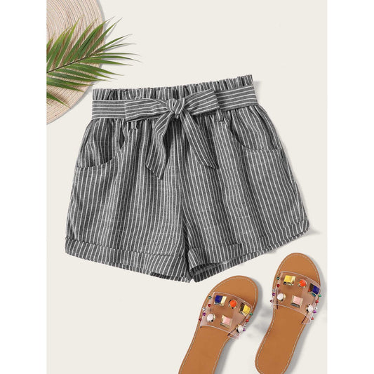Lala Striped Self Tie Shorts