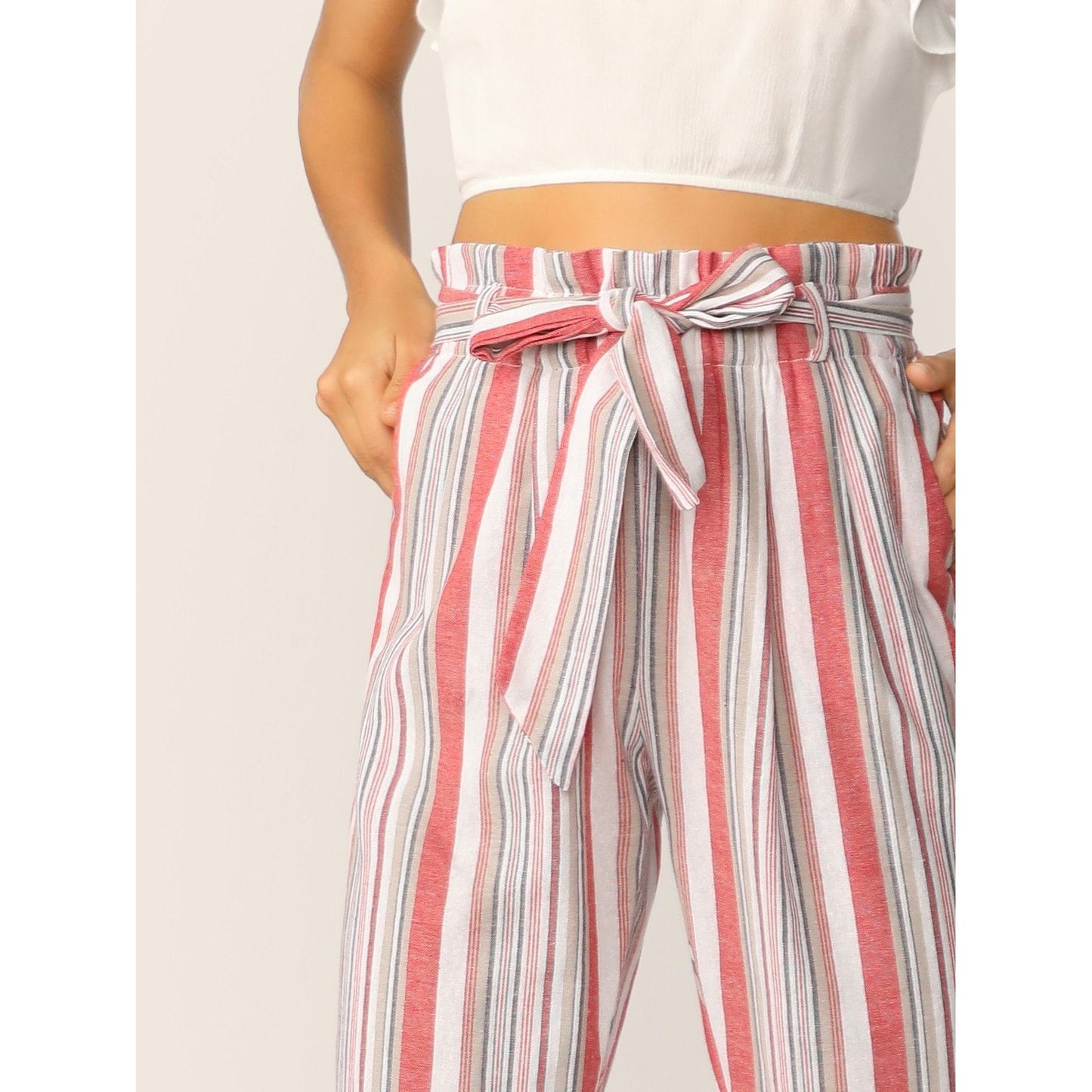 Paperbag Waist Red Striped Pants