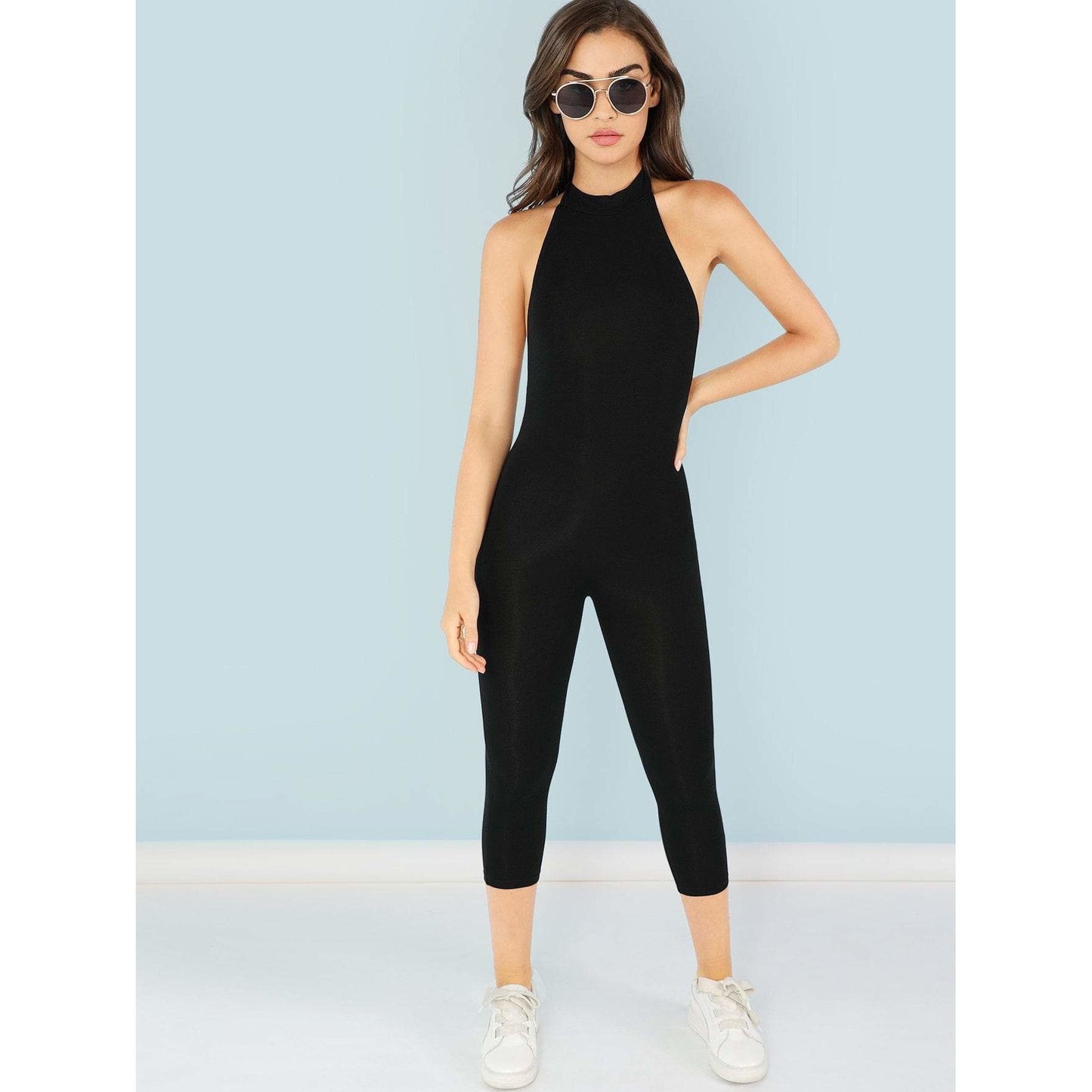 Mock Neck Form Fitting Jumpsuit