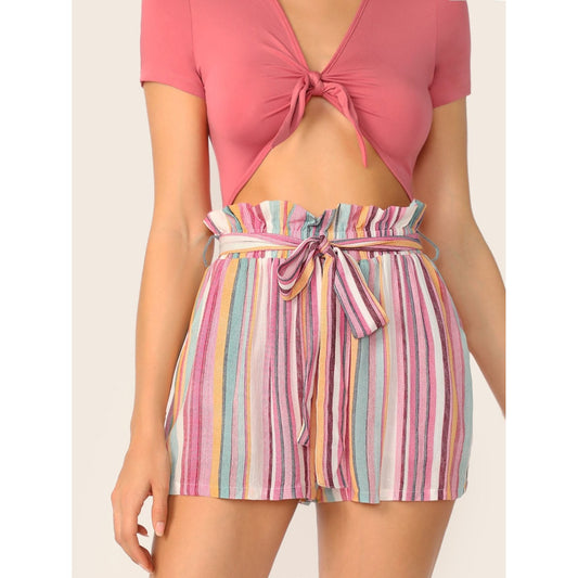 Pastel Paperbag High Waist Pocket Belted Shorts