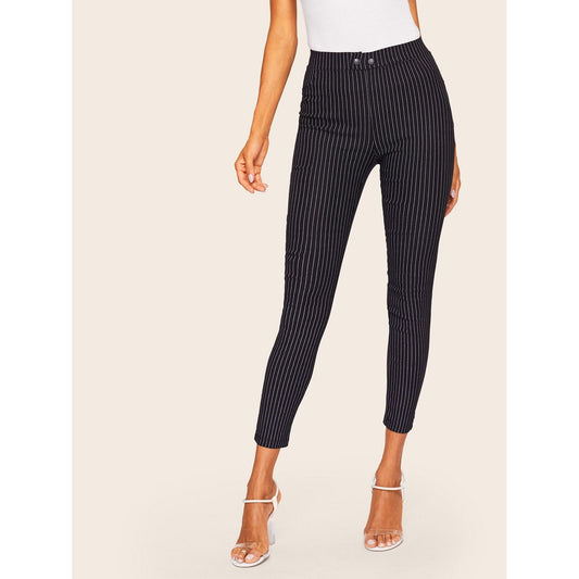 Striped Button Fly Skinny Jeans