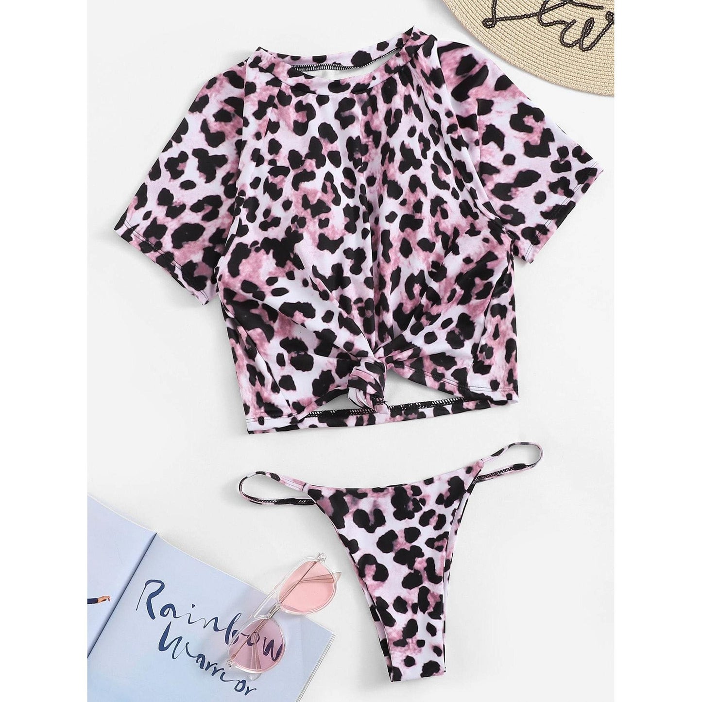 Leopard Knot Front Tankini Set