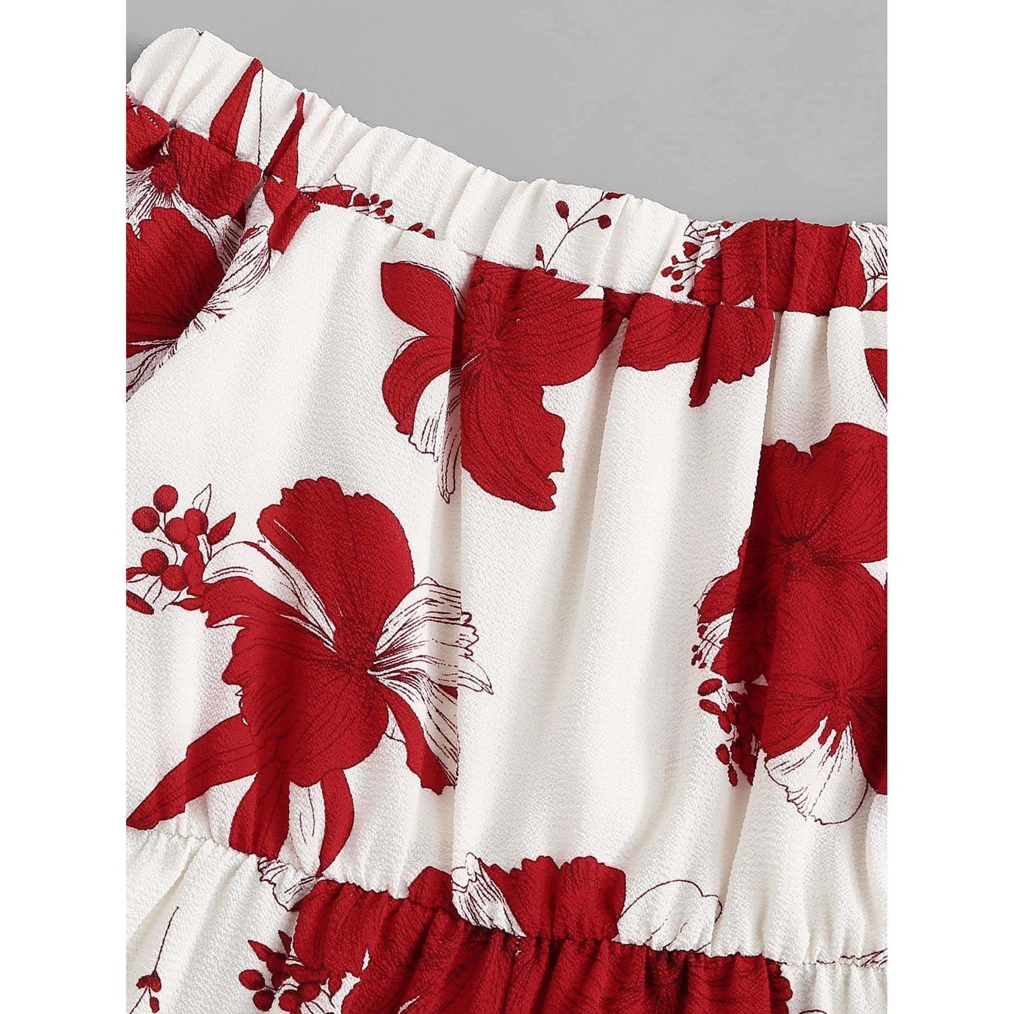 Off Shoulder Red Floral Print Romper