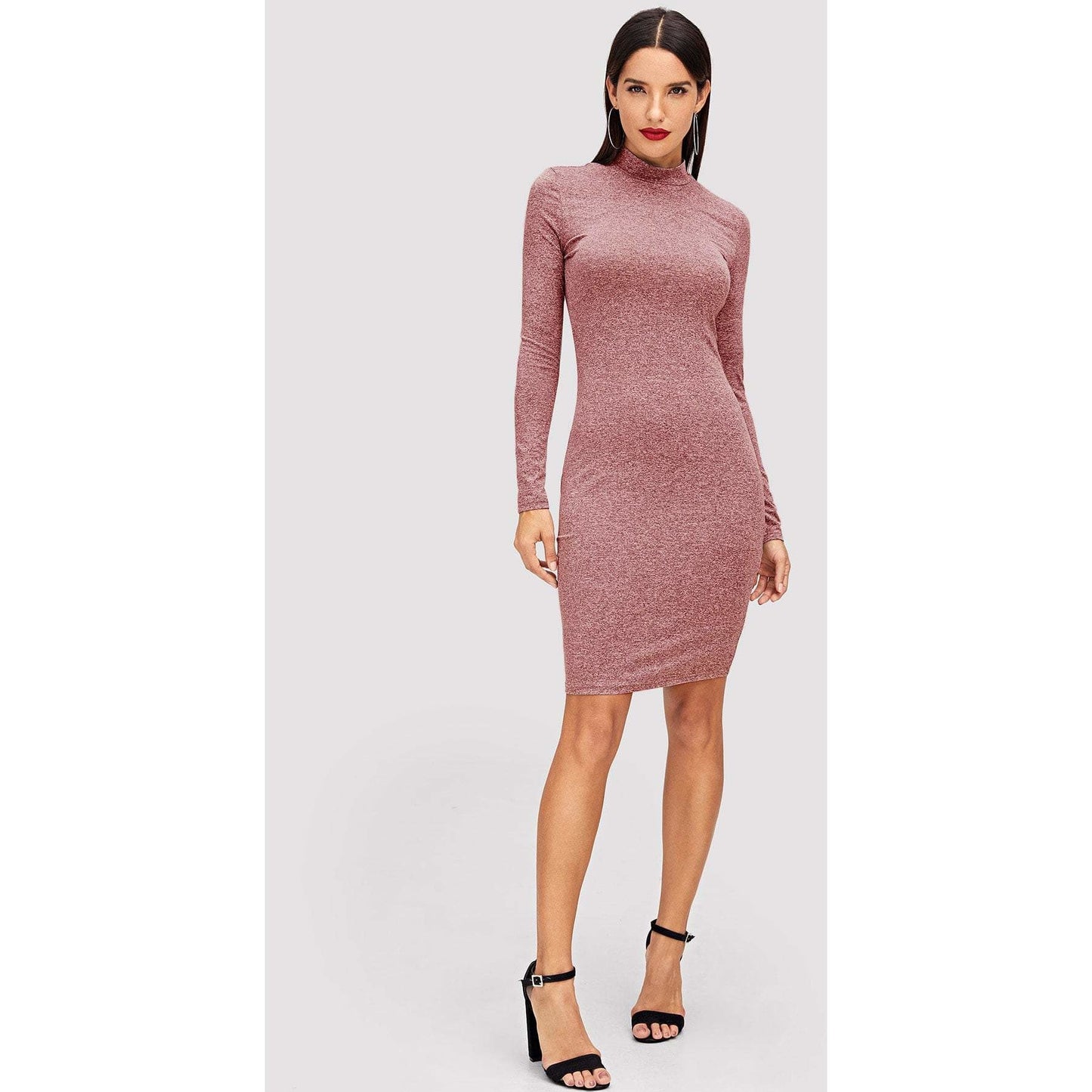 Mock Neck Heathered Knit Dress