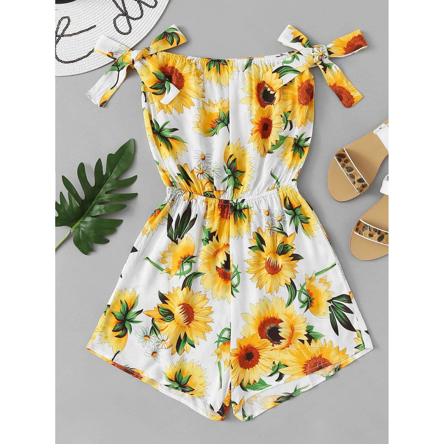 Sunflower Print Knot Side Romper