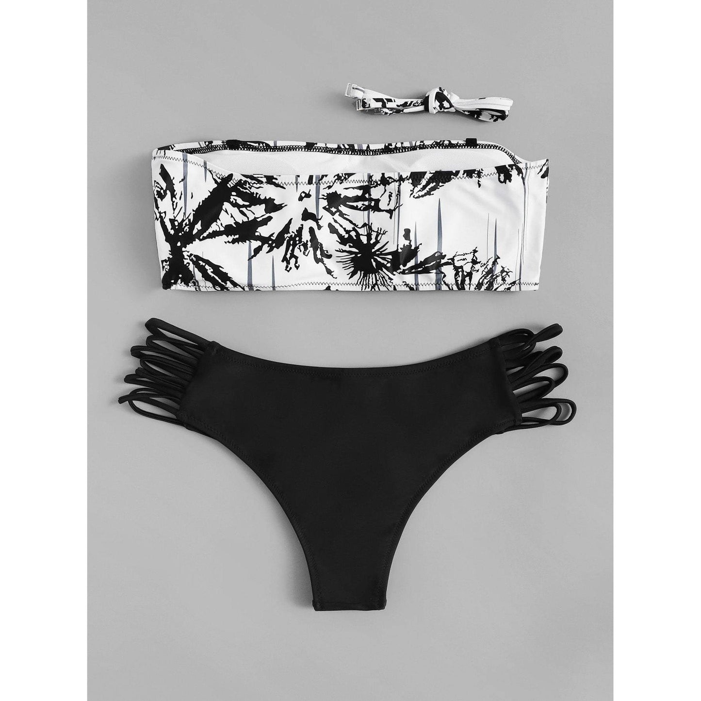 Black Palm Bandeau Bikini Set