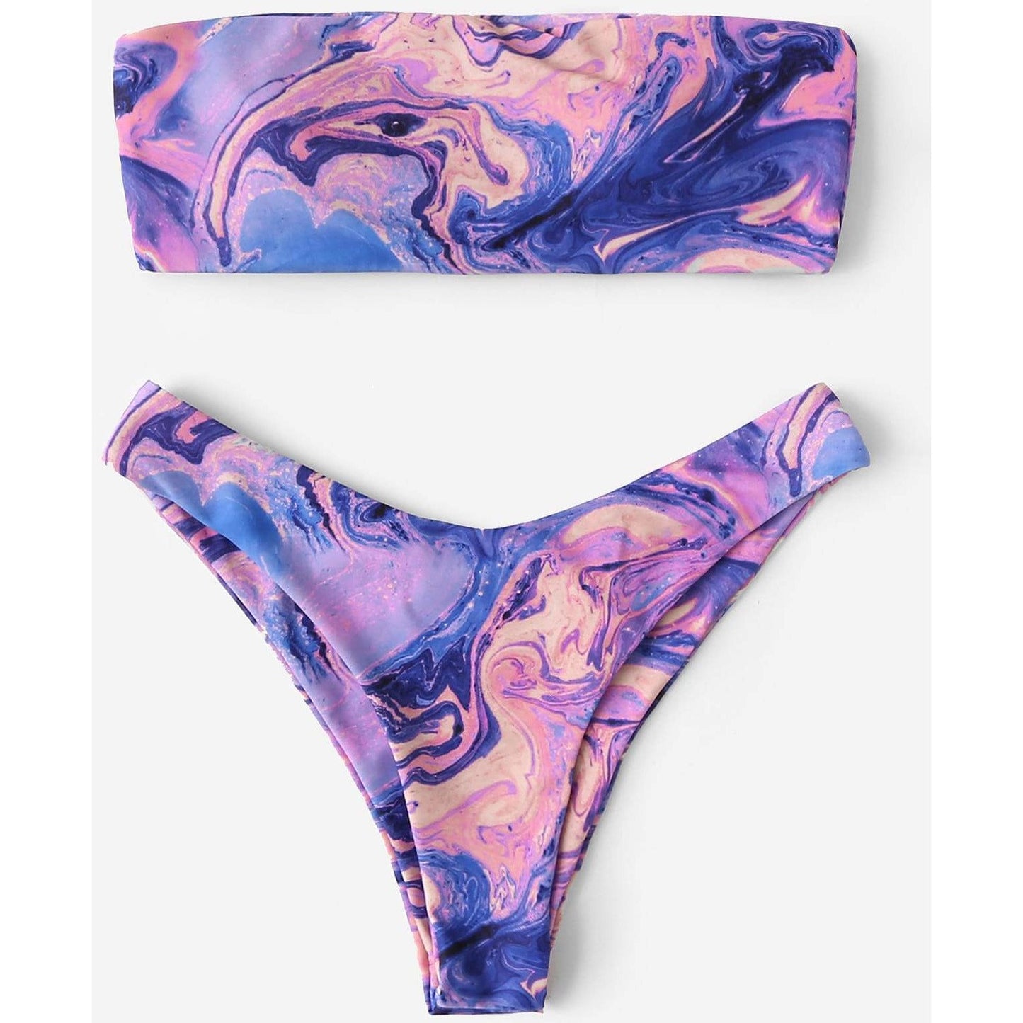 Watercolor Print Bandeau Bikini Set