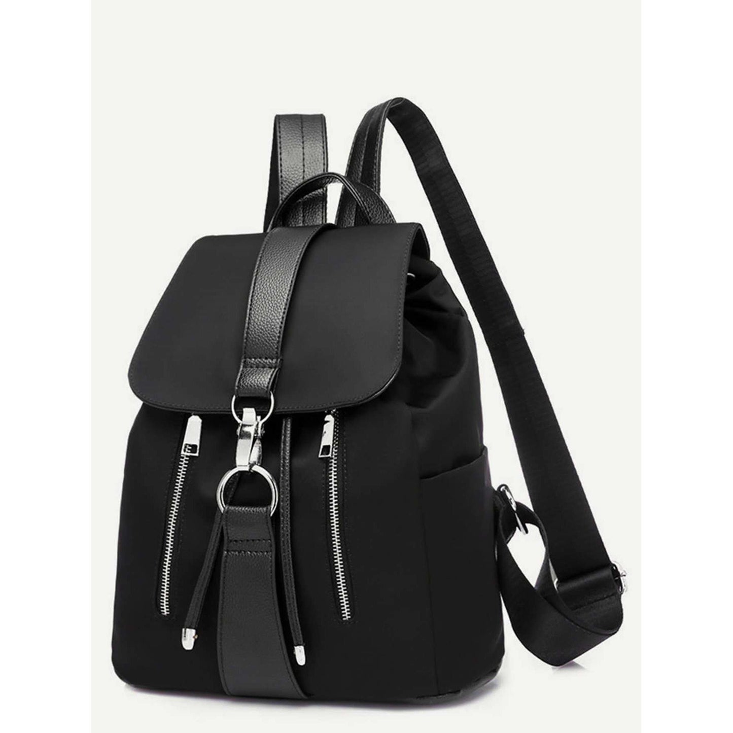 Metal Ring Detail Zipper Backpack